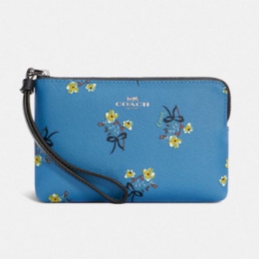 Authentic Coach Flower and Bow Corner Zip Wristlet